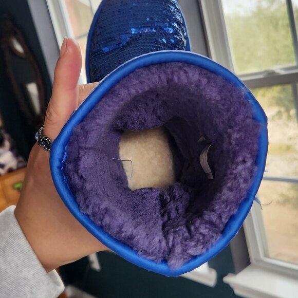 Women's Classic Short Sequin Boot - Blue Sequins Size 5 - Picture 10 of 10